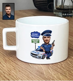 Kişiye Özel Kişiye Özel Karikatürlü Erkek Polis Lüks Fincan Polisler Günü Hediyesi