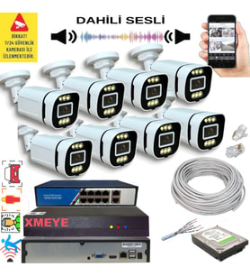 8 li Yapay Zeka Destekli 5 MP Görüntü POE Bağlantılı Sesli 6 Warm Led Gece Renkli IP Kamera Seti 4386WS
