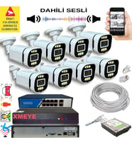 8 li Yapay Zeka Destekli 5 MP Görüntü POE Bağlantılı Sesli 6 Warm Led Gece Renkli IP Kamera Seti 4386WS