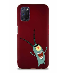 Oppo A92 Soft Premier Kapak Plankton Tasarımlı Silikon Kılıf - Mürdüm (Şeffaf)