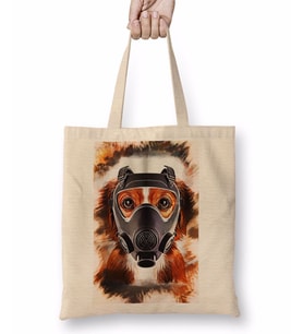 Maskeli Pug Köpek Bez Çanta Uzun Saplı