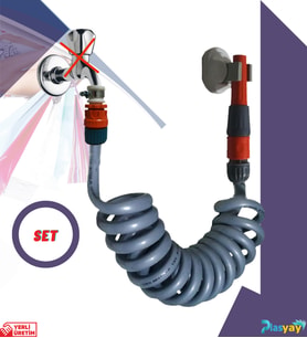 Plasyay Spiral Sulama&Yıkama Hortumu ve Ayarlı Lans Set 5 Metre (Gri)