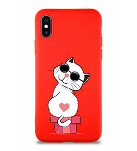 Apple iPhone X Soft Premier Kapak Coolcat Tasarımlı Silikon Kılıf - Kırmızı (Şeffaf)