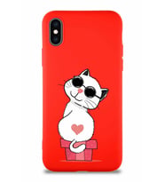 Apple iPhone X Soft Premier Kapak Coolcat Tasarımlı Silikon Kılıf - Kırmızı (Şeffaf)