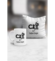 Kişiye Özel Cat Dad Kupa ve Yastık Hediye Seti Kedi Babası -3- (Beyaz)