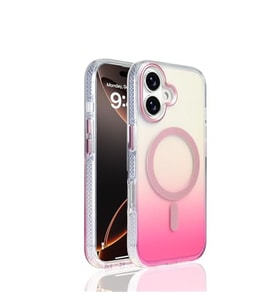 Coverzone iPhone 17 i�in K?l?f MagSafe ile uyumlu Transparan Renk Ge�i?li Z-Toros M-safe Kablosuz ?arj destekli Gradyan Tasar?m IPHONE 17 ?LE UYUMLU KILIF Rose Pembe