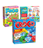 3'lü Avantajlı Oyun Seti - Frog Kurbağa Denge Kutu Oyunu,4’lü Çılgın Croco Timsah Top Toplama Kutu Oyunu, Space Placement Kutu Oyunu