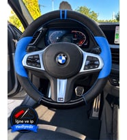 BMW F22 Dikme Direksiyon Kılıfı Delikli Deri Parlak Siyah Mavi Detay Çift Yüzük ve Dikiş 2014-2021