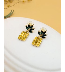 Sarı Zirkon Taşlı Ananas Küpe