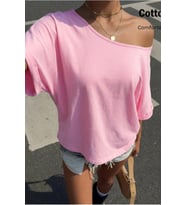 Kadın Oversize Düşük Omuz Basic Tişört – Salaş Kesim Yazlık Rahat T-Shirt