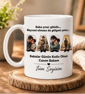 Kişiye Özel Fotoğraflı Kupa Bardak – BABA Harf Tasarımlı Kişiye Özel Babalar Günü Hediyesi