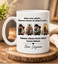 Kişiye Özel Fotoğraflı Kupa Bardak – BABA Harf Tasarımlı Kişiye Özel Babalar Günü Hediyesi