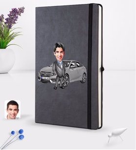 BK Gift Kişiye Özel Plakalı Erkek Honda Civic Karikatürlü Siyah Termo Deri Defter 16x24cm Model 1