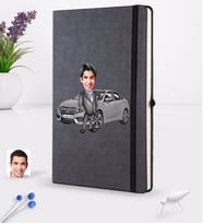 BK Gift Kişiye Özel Plakalı Erkek Honda Civic Karikatürlü Siyah Termo Deri Defter 16x24cm Model 1