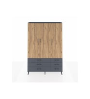 Arges Dolap 5 Raflı 6 Çekmeceli Tek Askılı 132x30x195 Antrasit-Çam/Antrasit