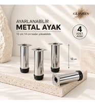 4 Adet Metal Ayarlanabilir 12 cm Krom Destek Ayak Mobilya Kanepe Baza Koltuk Dolap Sehpa TV Ünitesi Ayağı