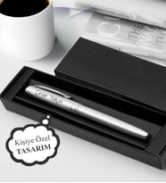 Kişiye Özel İsim Baskılı Metal Roller Kalem - Özel Kutulu (Gümüş)