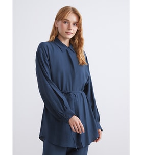 LCW Modest Lacivert Dokulu Kadın Gömlek Tunik