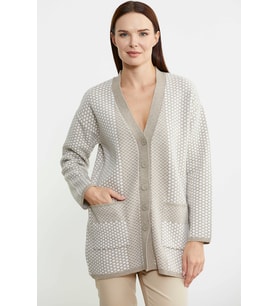 Oversize Cepli Petek Motifli Triko Ceket - Vizon
