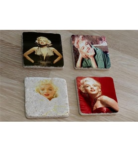 Marilyn Monroe Fotoğrafları Doğal Taş Bardak Altlığı 4'lü set - Natural Stone Coasters
