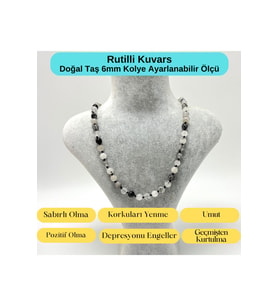 SERTİFİKALI Rutilli Kuvars Doğal Taş 6mm Makrome Kolye 45cm- 55cm Ayarlanabilir Ölçü