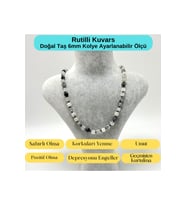 SERTİFİKALI Rutilli Kuvars Doğal Taş 6mm Makrome Kolye 45cm- 55cm Ayarlanabilir Ölçü