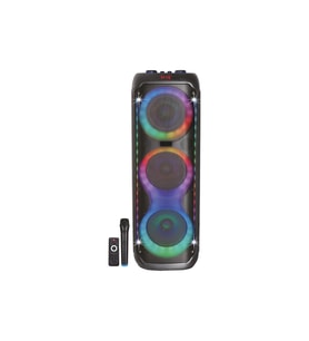 Üçlü 8 İnç Kule Hoparlörlü Karaoke Bluetooth Ses Sistemi Mikrofonlu RGB LED Işıklı (Siyah)
