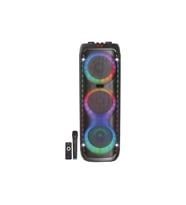 Üçlü 8 İnç Kule Hoparlörlü Karaoke Bluetooth Ses Sistemi Mikrofonlu RGB LED Işıklı (Siyah)