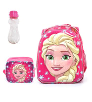 Kabartmalı Elsa Baskılı Pembe Çanta + Beslenme + Suluk - Okul Çantası - Elsa Kız Çantası (Karışık)