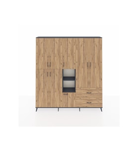Arges Gardrop 12 Raflı 2 Çekmeceli Tek Askılı 220x30x243 Antrasit-Çam