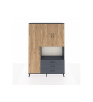 Arges Dolap 6 Raflı 3 Çekmeceli 3 Kapaklı 132x30x195 Antrasit-Çam/Antrasit