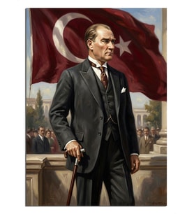 Türk Bayraklı Atatürk Balkon Konuşması Dekoratif Kanvas - Mdf Ahşap Tablo