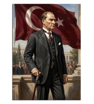 Türk Bayraklı Atatürk Balkon Konuşması Dekoratif Kanvas - Mdf Ahşap Tablo
