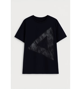 Erkek Rahat Kesim Bisiklet Yaka Baskılı Beyaz T-shirt (Lacivert)
