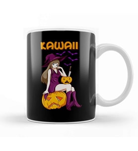 Kawaii Girl Halloween Anime Witch Waifu Kupa Bardak Porselen