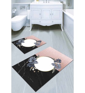 Pembe Çiçekli Desen Banyo Halısı Klozet Paspas Seti BS005