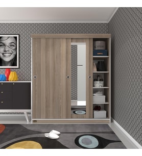 Kenzlife gardırop sürgülü kapaklı kapılı 160 papatya crd aynalı gardolap dolap (Karışık)