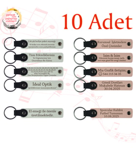 Beyaz & Pudra, Düğün Davetlilerine Anlamlı Sürpriz, 10’lu Set, Tarih ve İsimli Deri Anahtarlık