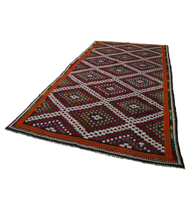Bordo El Dokuma Yün Salon Kilimi Geometrik Desenli Etnik Stil Dokulu Koridor Kilimi
