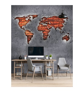 Dreamwall Kabartma Sıva Kıta Harita Desenli Isı Ve Ses Yalıtımlı Sağlıklı Tekstil Duvar Kağıdı (Siyah)