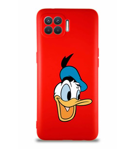 Oppo Reno 4 Lite Soft Premier Kapak Donald Duck-A Tasarımlı Silikon Kılıf - Kırmızı (Şeffaf)