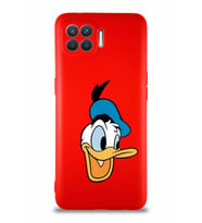 Oppo Reno 4 Lite Soft Premier Kapak Donald Duck-A Tasarımlı Silikon Kılıf - Kırmızı (Şeffaf)