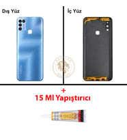 Infinix Hot 11 Play Mavi Uyumlu Lensli Arka Kapak + B7000 Yapıştırıcı Arka Cam Batarya Pil Kapağı