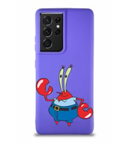 Samsung Galaxy S21 Ultra Soft Premier Kapak Bay Yengeç Tasarımlı Silikon Kılıf - Mor (Şeffaf)
