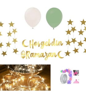 Ramazan Süsleri 3 Aylar Süsleri, Hoşgeldin Ramazan ve Led Işık ve Yıldız Perde ve 10 adet balon-