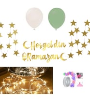 Ramazan Süsleri 3 Aylar Süsleri, Hoşgeldin Ramazan ve Led Işık ve Yıldız Perde ve 10 adet balon-