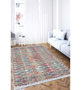 Çok Renkli Vintage Dokuma Pamuk Taban Kaymaz Kilim KLM181