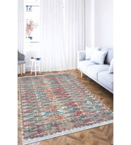 Çok Renkli Vintage Dokuma Pamuk Taban Kaymaz Kilim KLM181