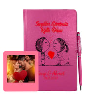 Sevgililer Gününe Özel Pembe Defter Kalem & Instagram Çerçeve Hediye Seti 20