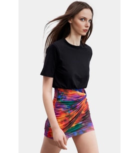 Pamuklu Mini Elbise Soyut Desenli Bodycon Kaliteli İşçilik Trend Tasarım Uzun Ömürlü